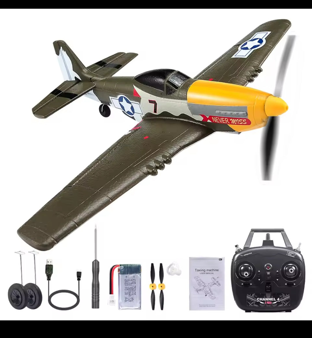 New P51 Mustang RC Plane 2.4G 4CH 6 Axis 410MM Wingspan Foam Fighter One Key Aerobatic RTF Aircraft Glider Toys Gifts