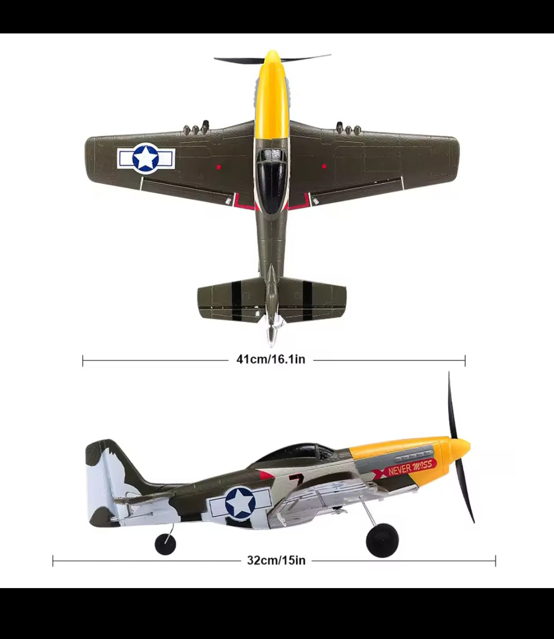 New P51 Mustang RC Plane 2.4G 4CH 6 Axis 410MM Wingspan Foam Fighter One Key Aerobatic RTF Aircraft Glider Toys Gifts