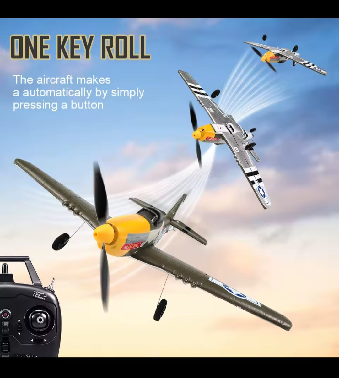 New P51 Mustang RC Plane 2.4G 4CH 6 Axis 410MM Wingspan Foam Fighter One Key Aerobatic RTF Aircraft Glider Toys Gifts