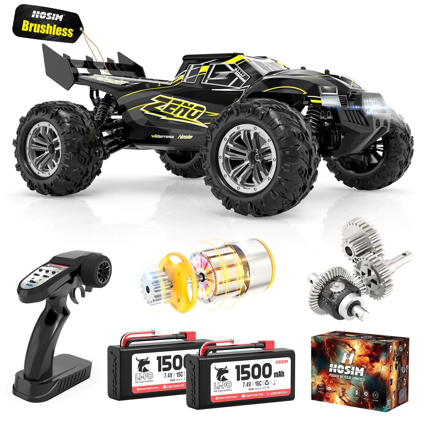 Hosim 1/10 Brushless Rc Cars for Adults Fast 62+KMH Rc Truck 4x4 High Speed Remote Control Car All Terrains Off Road Rc Buggy Waterproof Hobby Grade Large Racing Toy Gift Rc Monster Truck